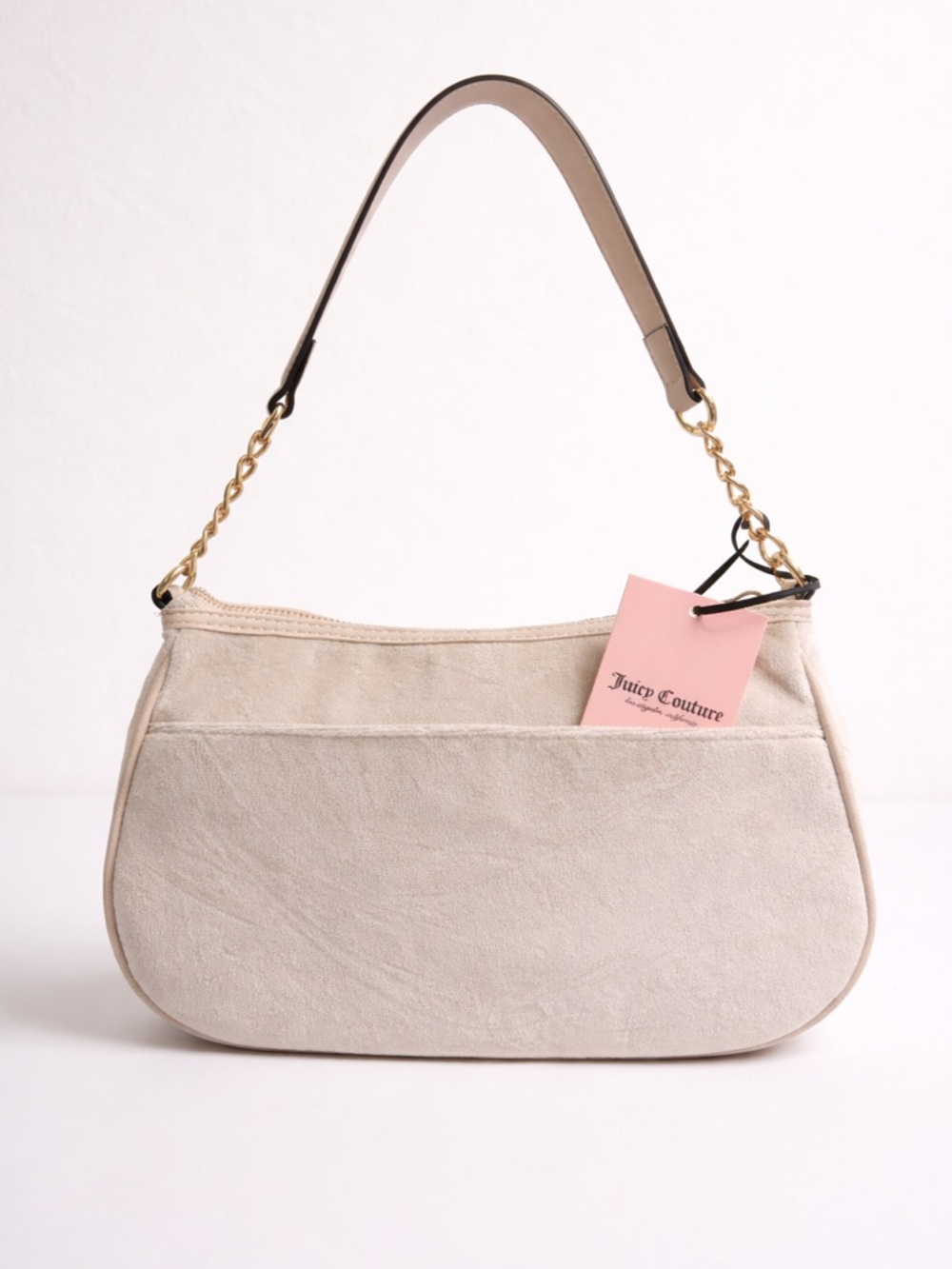 Juicy Couture Beige Suede Shoulder Bag with Gold Heart Key Charm - Picture 2 of 3